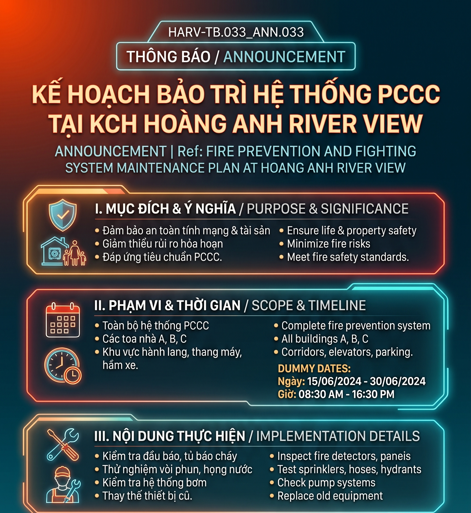 HARV-TB.033_ANN.033 KẾ HOẠCH BẢO TRÌ HỆ THỐNG PCCC TẠI KCH HOÀNG ANH RIVER VIEW/ ANNOUNCEMENT  Ref: FIRE PREVENTION AND FIGHTING SYSTEM MAINTENANCE PLAN AT HOANG ANH RIVER VIEW